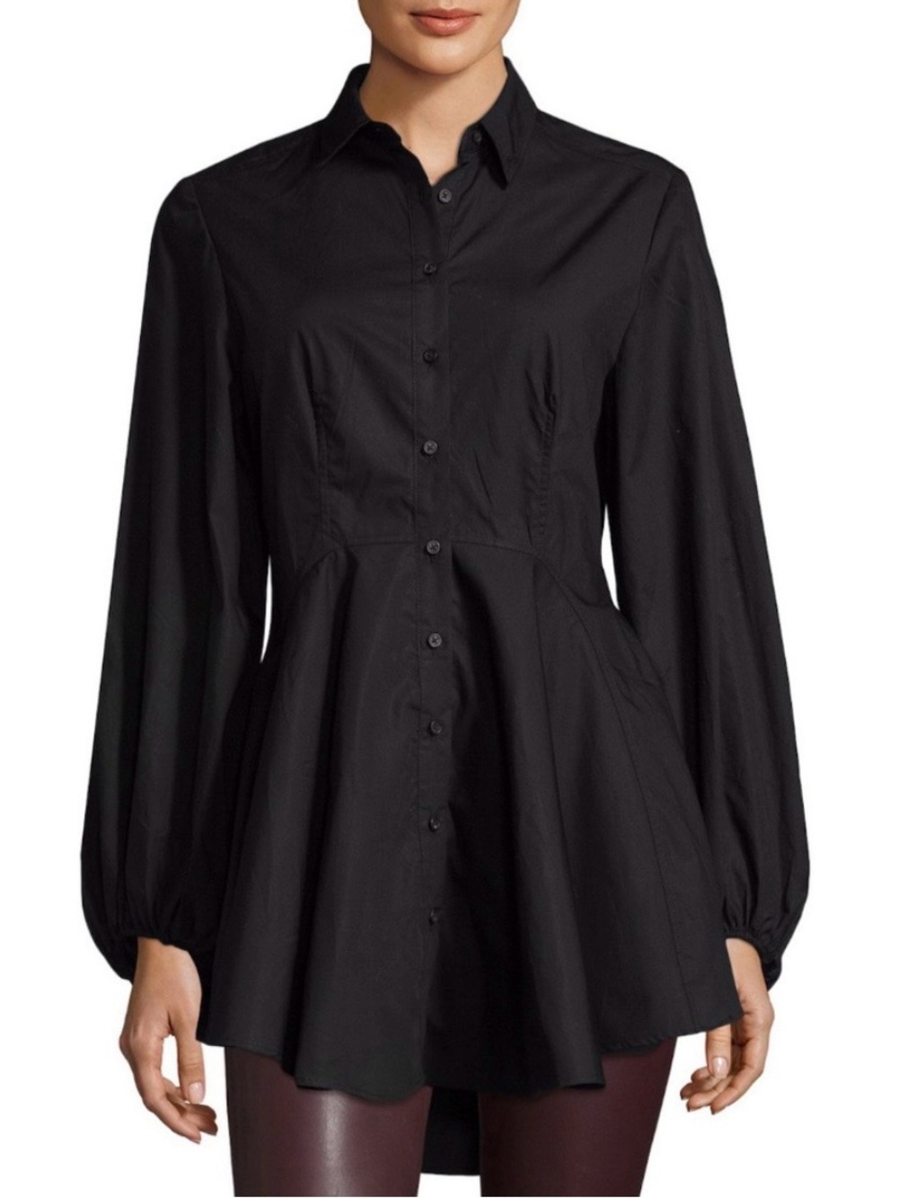Free People Freya Poplin Black Button-Front Peplum Shirt size S. Very flattering